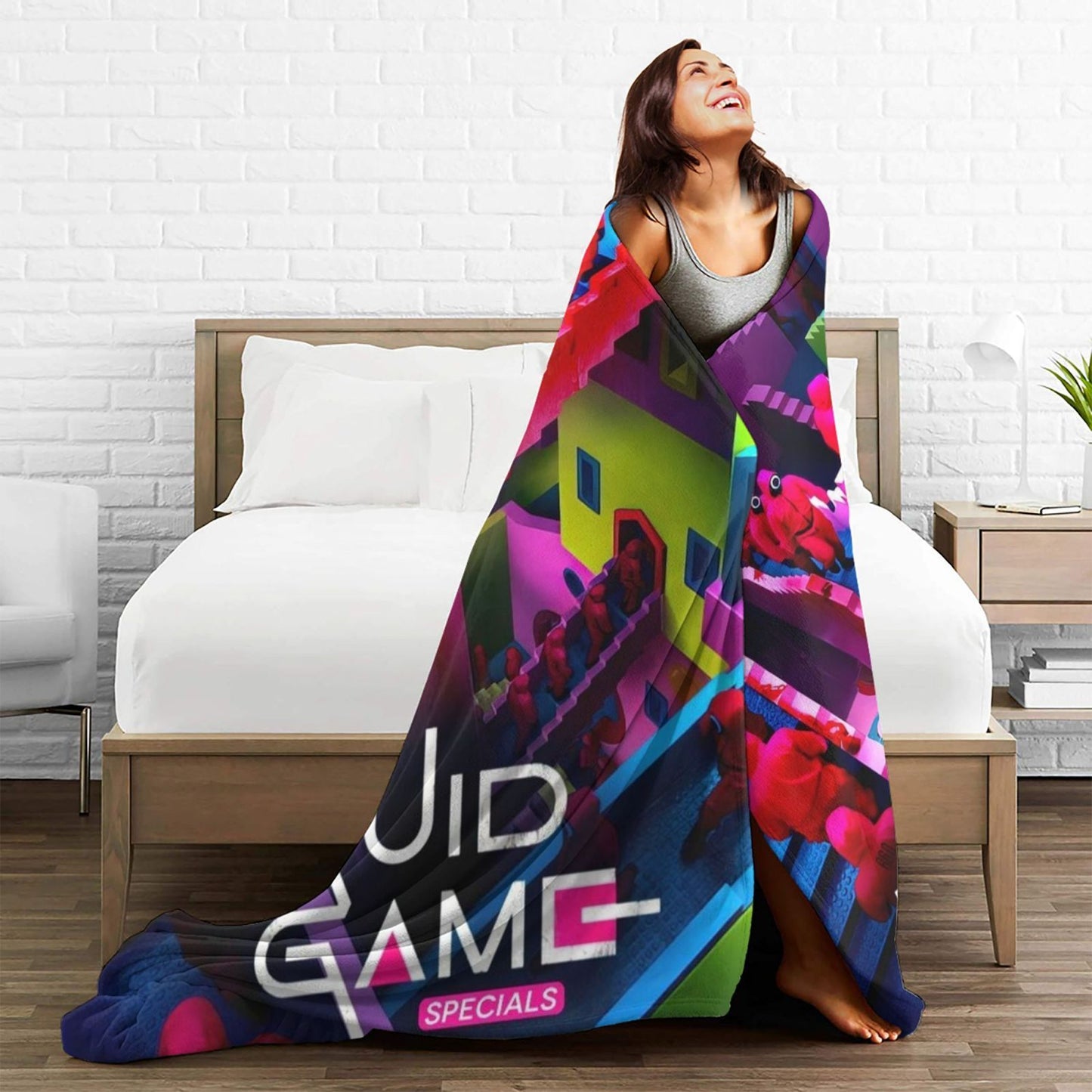 Squid Game-Inspired Printed Flannel Blanket - Modern Design, High-Quality Digital Print, Made with Knitted Polyester, Lightweight 250-300gsm, Versatile for Sofa, Bed, Travel, Camping, or Office - Easy Care Machine Washable, Provides All-Season Comfort