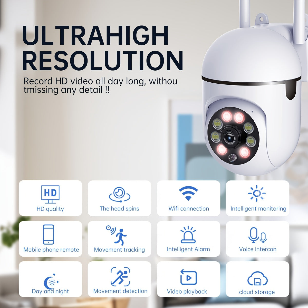 1080P PTZ WiFi Camera with Smart HD Night Vision, Remote Voice Control & Smart Tracking - Powered by USB