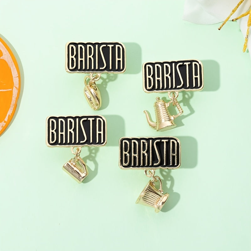 Set of 4 Enamel Pins with Barista Theme, Featuring Adorable Designs of Coffee Cup, Coffee Pot, and Coffee Bean. Perfect Brooches for Clothing Accessories, Unique Irregular Shapes, Ideal for Women's Fashion Novelty Buttons and Pins.