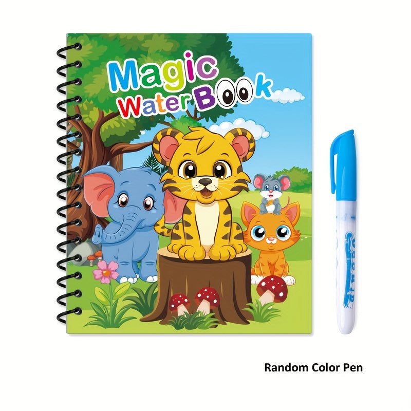 Magic Water Drawing Book for ages 3+ with reusable pad and water pen for creative learning.