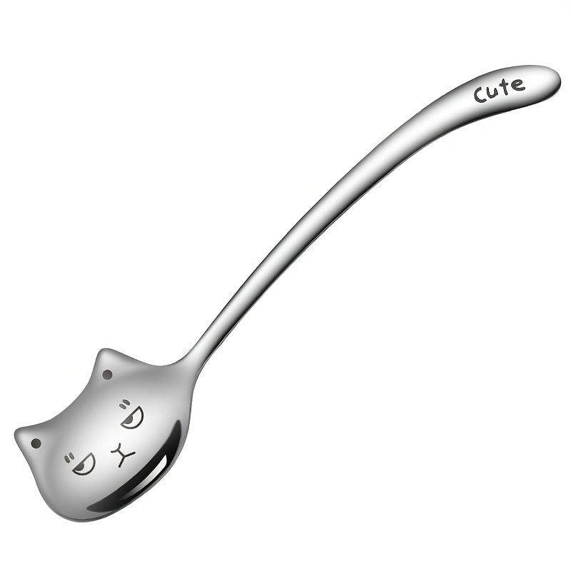 Durable stainless steel cat spoon with unique long handle design, perfect for coffee, tea, and dessert. Ideal as a birthday gift.