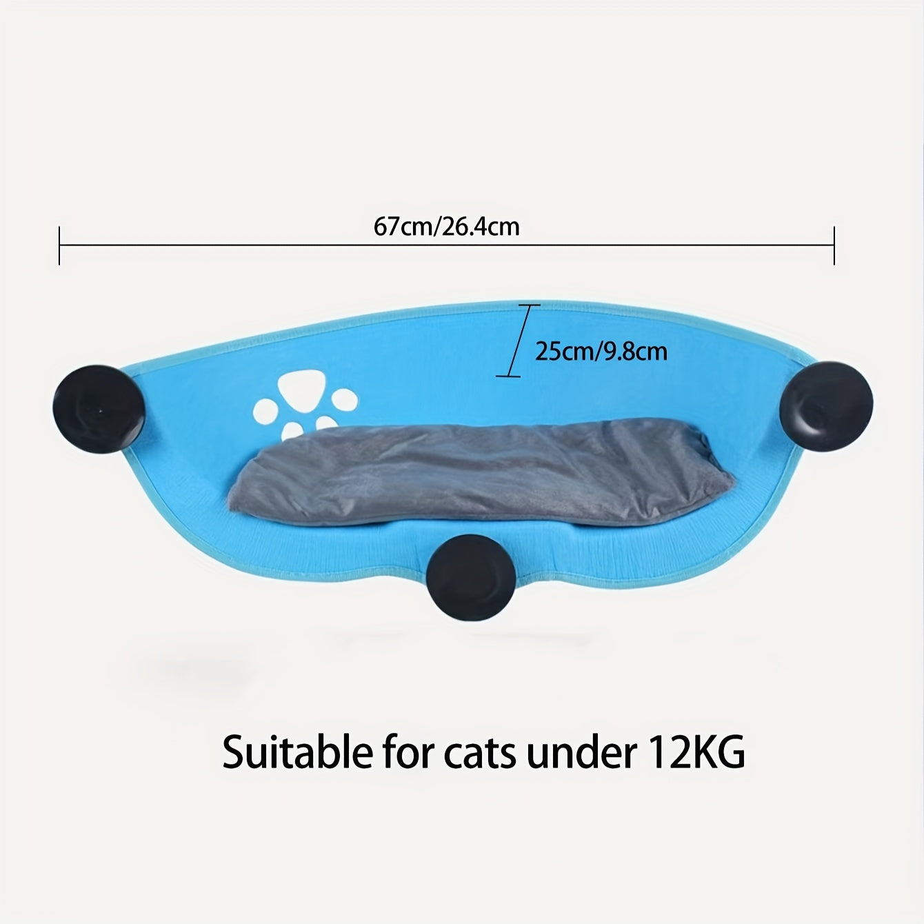 Crescent-shaped suction cup cat hammock for small and medium cats to sleep in sunlight.