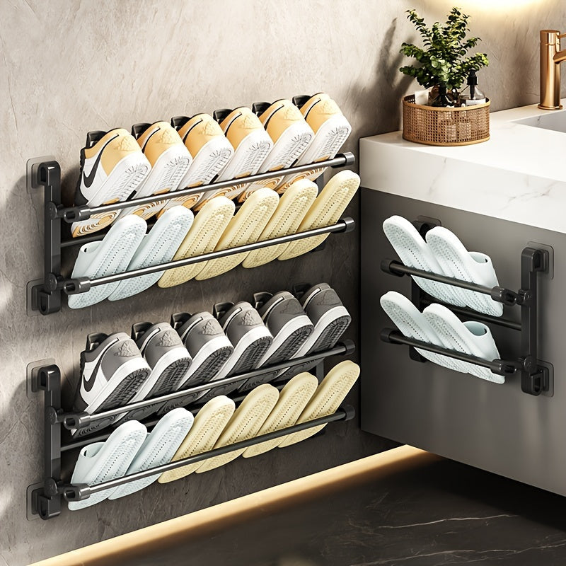 Metal Shoe Rack for Bathroom Slippers: Wall-Mounted Organizer with 1 Shelf, Simple Installation, Stylish Iron Finish, Perfect for Living Room Use