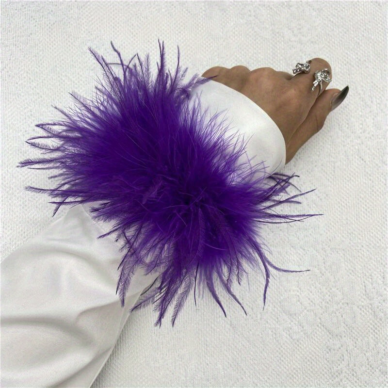 Ostrich Feather Wrist Cuffs Available in 20 Colors, Solid Color Carnival Slap Bracelets Perfect for Halloween Cosplay, Party Accessories, Non-Elastic Feather Anklet Bracelet