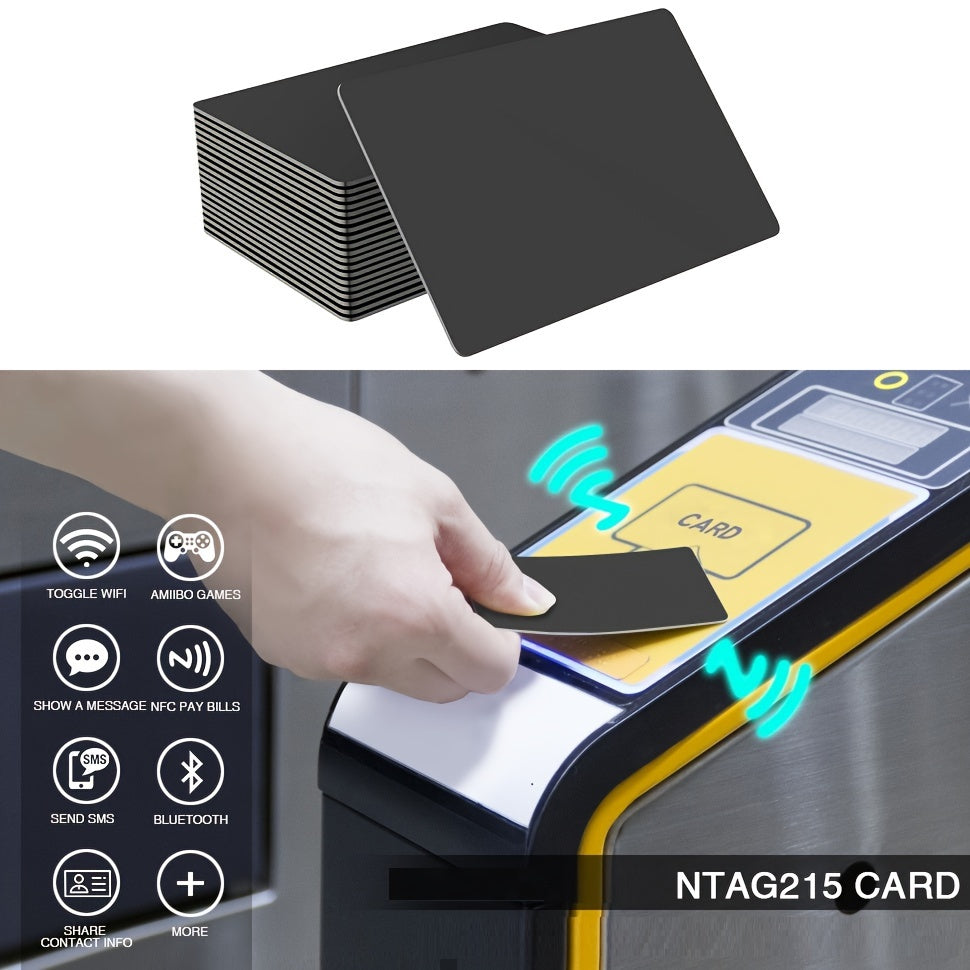 NTAG215 NFC blank PVC black cards with 504 bytes memory and programmable chip-compatible with all NFC-enabled smartphones.