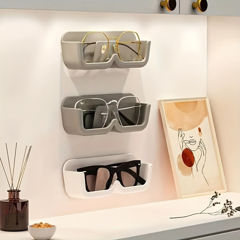 Sleek White Wall-Mounted Glasses Storage Rack - Stylish Display Shelf for Eyewear & Accessories, Easy Installation, Perfect for Home or Retail Settings