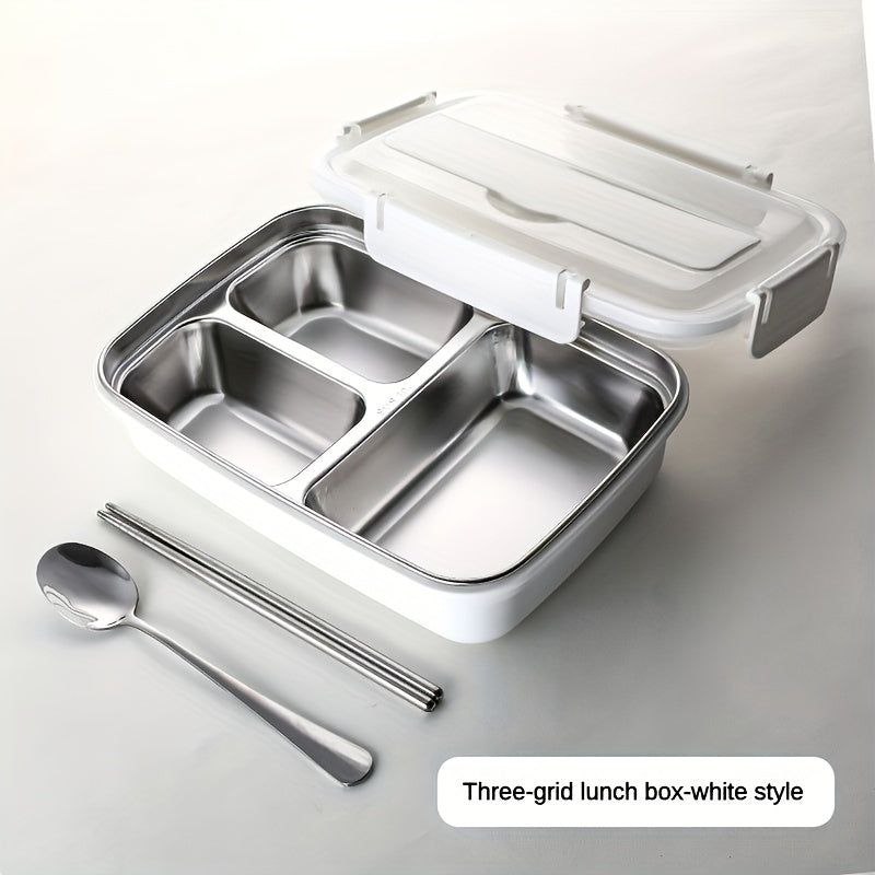 Leak-proof stainless steel lunch box with 3 compartments: ideal for students, office workers, and on-the-go meals.