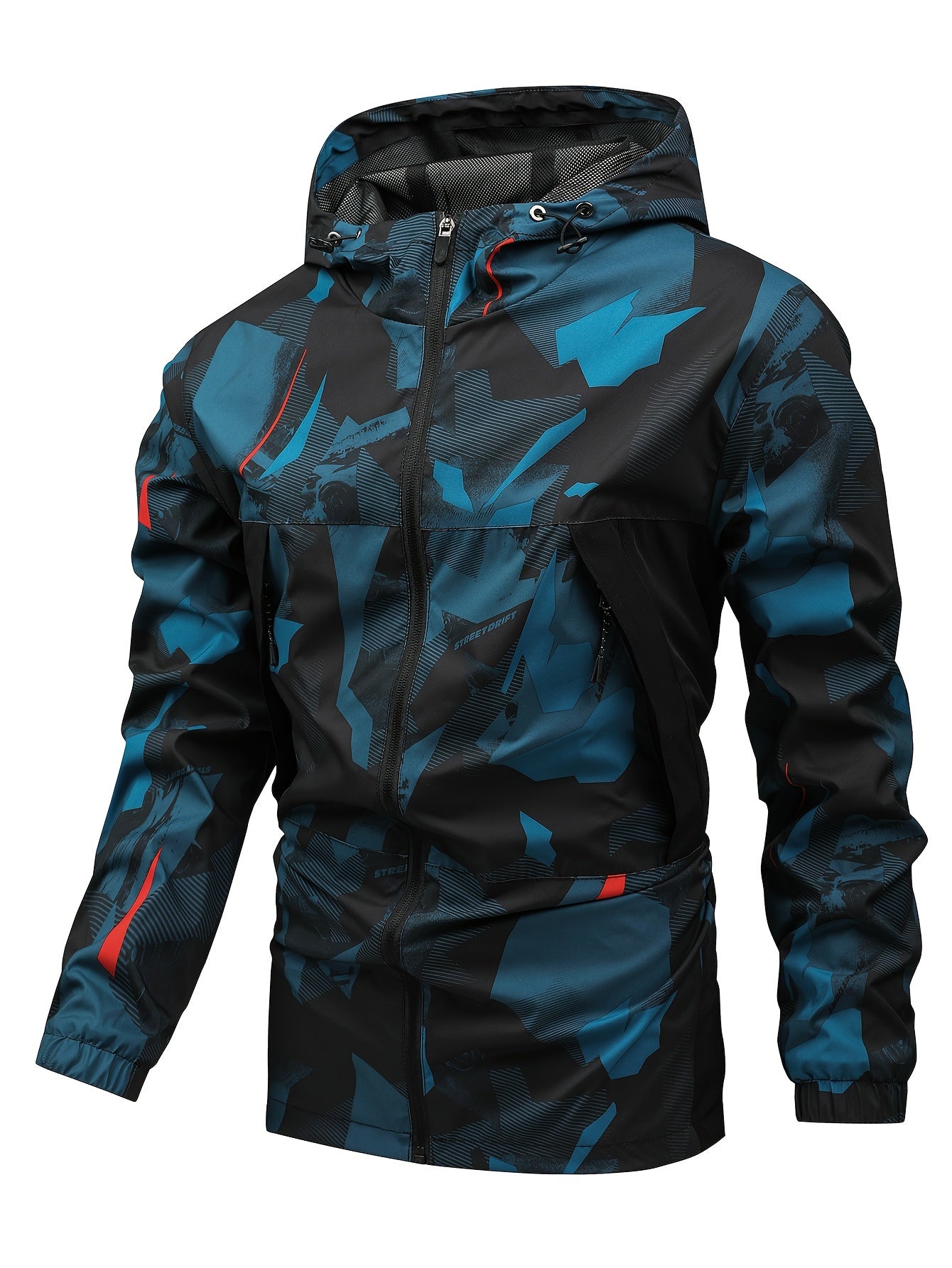 Men's camo sportswear set - includes hooded jacket and pants with zipper pockets, stretch fabric, machine washable - ideal for fall and winter casual fashion.