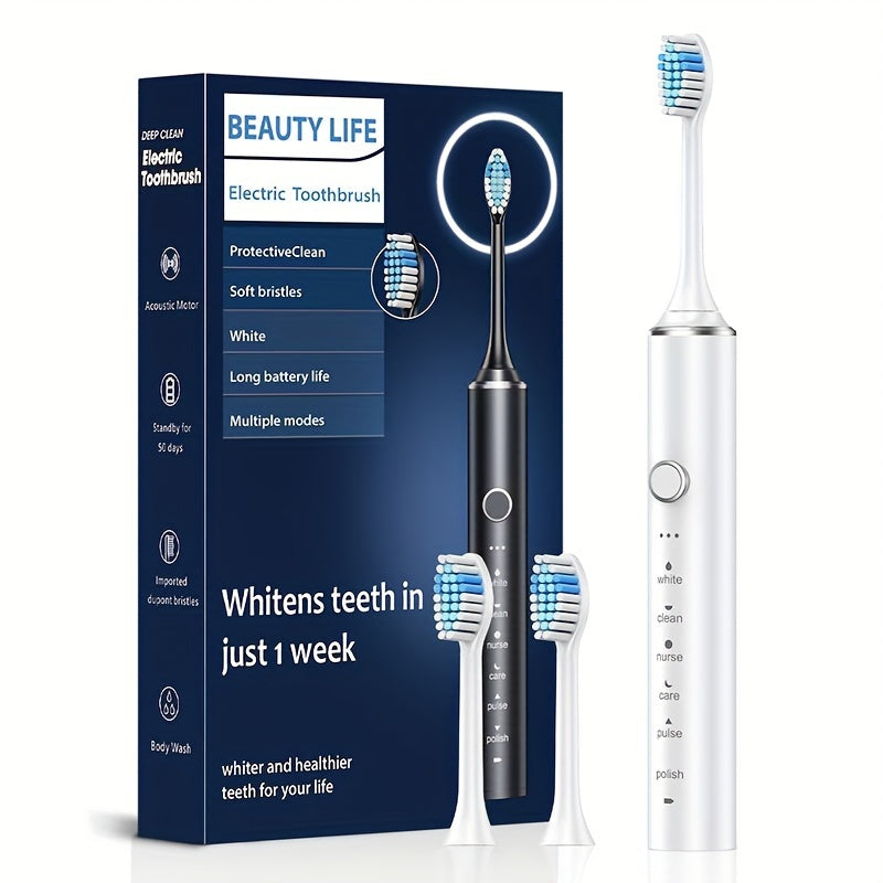 Smart Automatic Electric Toothbrush for Adults with Soft Bristles, USB Rechargeable, 500mAh Lithium Battery for Deep Cleaning.