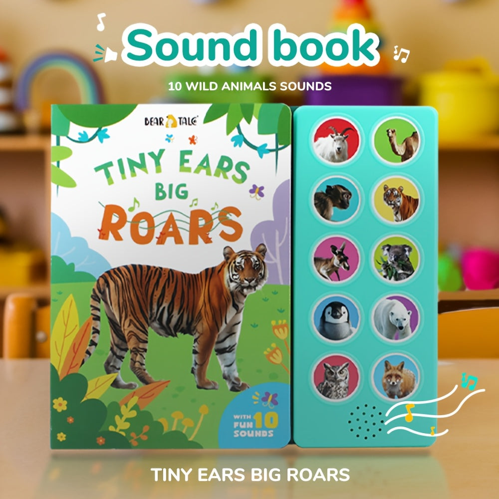 Bear Tale® Tiny Ears Big Roars is a 10-button sound book for children, featuring wild animals. It is an interactive audio book for learning, making it an ideal gift for toddlers.