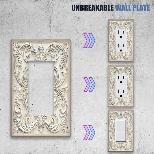 Elegant ivory French pattern wall plate for 1- or 2-gang switch/outlet covers. Vintage design, easy installation with no wiring needed.