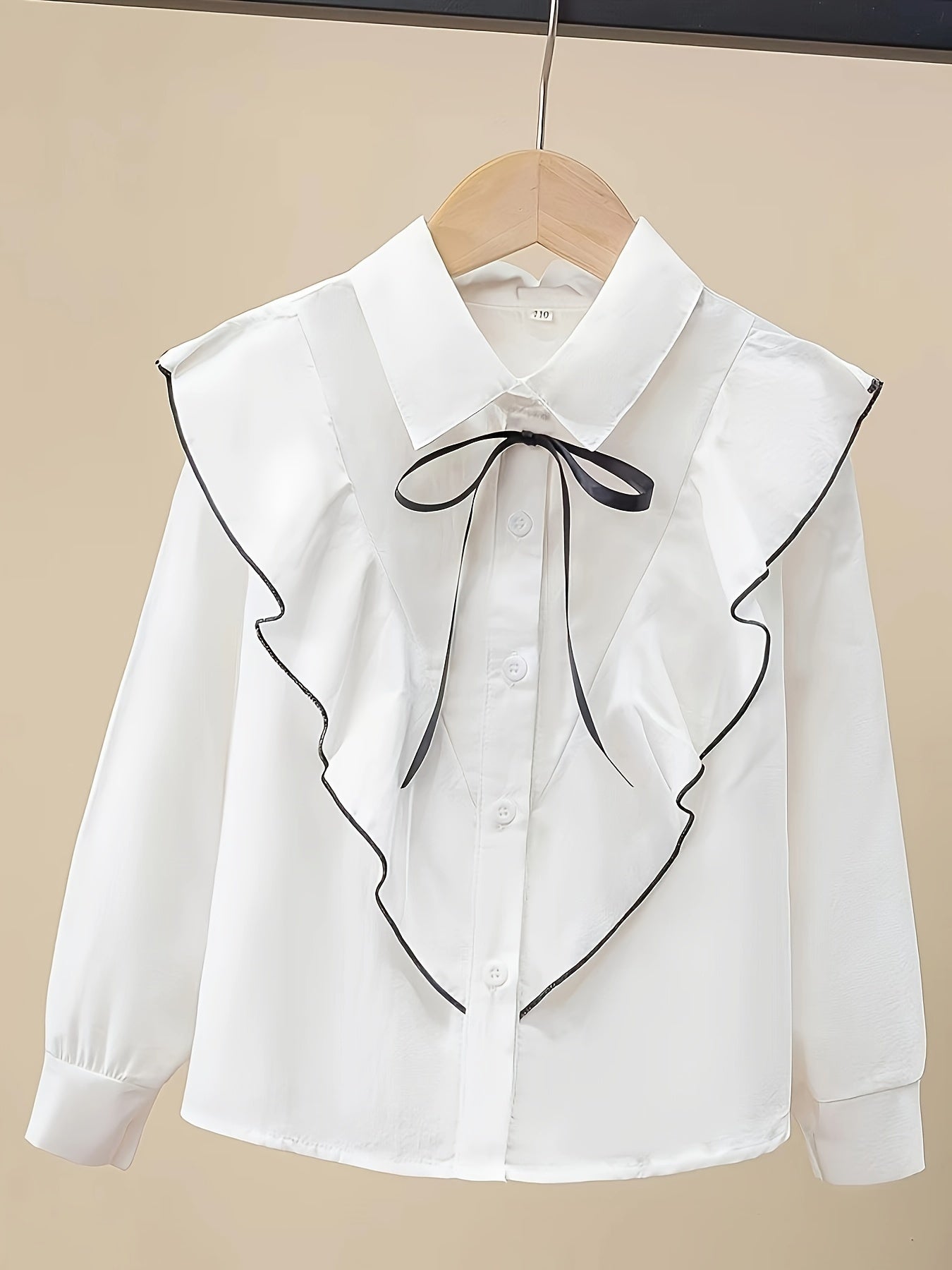 French-inspired Bowknot Collar Ruffle Shirt for Spring and Autumn