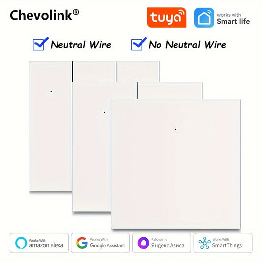 Chevolink Smart WiFi Wall Light Switch with voice control through Amazon Alexa & Google Assistant. Single pole button switch with wireless app control using Tuya Smart Life. Works with