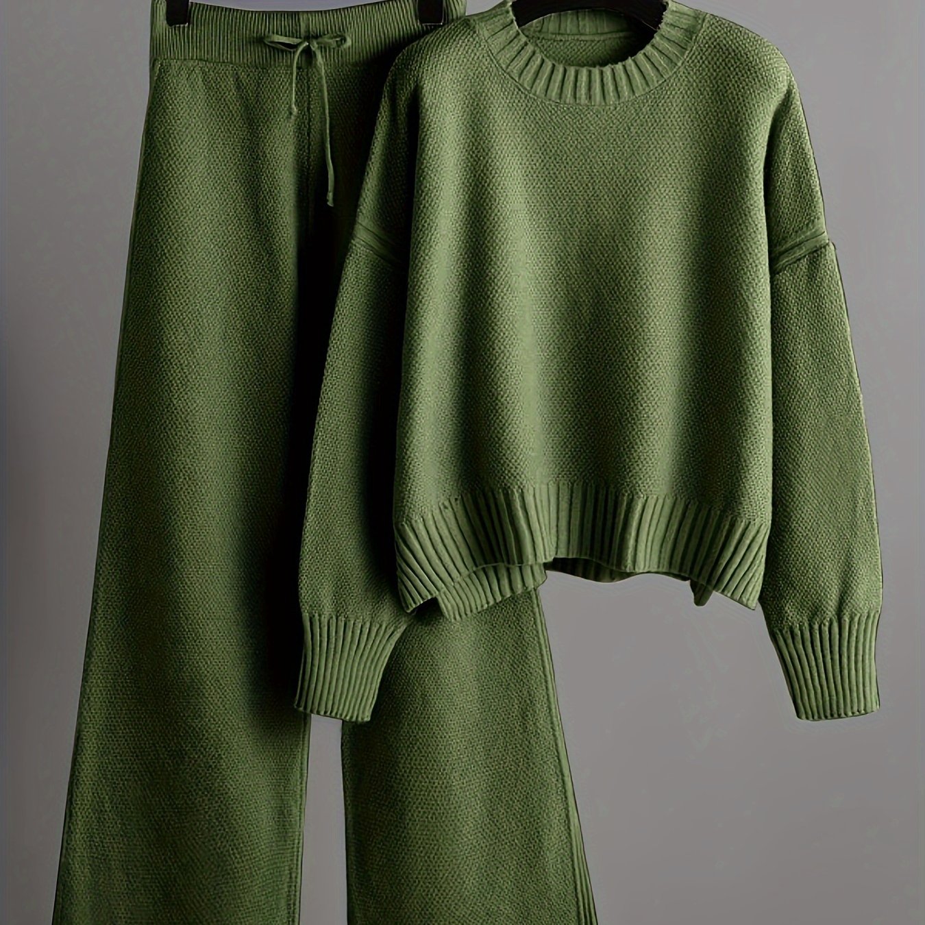 Fall/Winter Casual Knit Suit for Women with Loose Sweater and Wide Leg Pants