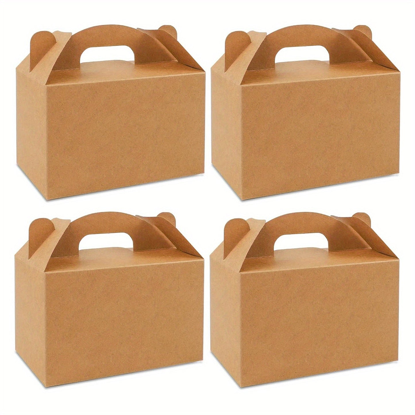 Set of 12 Kraft paper cake boxes measuring 15.24cmx8.89cmx8.89cm. Ideal for bakery items such as cakes, chocolates, cookies, pies, and other pastries. Perfect for use as birthday party favors or wedding party gifts. Can also be used as baking tools