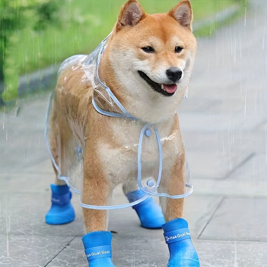 Waterproof Non-Slip Dog Rain Boots for Small to Medium Breeds with Soft Sole PVC Material and Adjustable Closure.