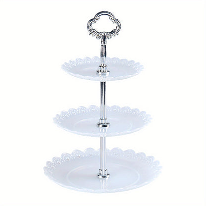 Elegant 3 tier cupcake stand with ruffled or lacy design perfect for tea parties, weddings, and more. Ideal for decorating and serving desserts at any occasion.