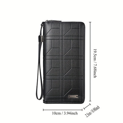 Men's black faux leather wallet with large capacity, multi-card holder and trendy letter design.