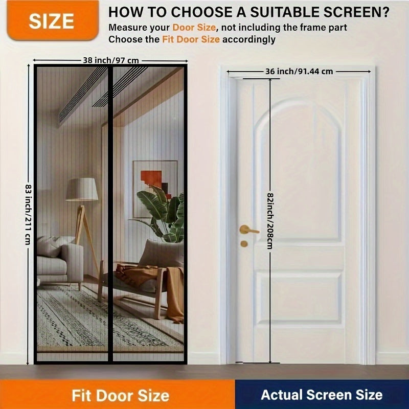 Magnetic screen door, 91.44x208.28 cm - Easy clean, mosquito-proof, pet-friendly, hands-free closure.