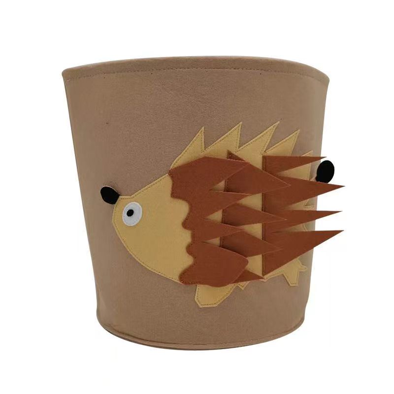 Dimensions of 13.8 inches by 14.6 inches, this cute Cartoon Felt Storage Bucket is ideal for storing children's toys, clothes, and infant items. A great addition to any nursery or play area!