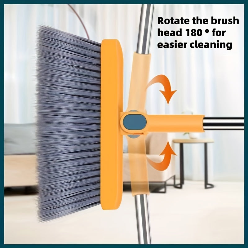 A versatile broom set consisting of three pieces: a broom, dustpan, and hanging water board. The broom features a 360-degree bendable brush head with windproof design and dense bristles, making it ideal for cleaning furniture. Perfect for use in home