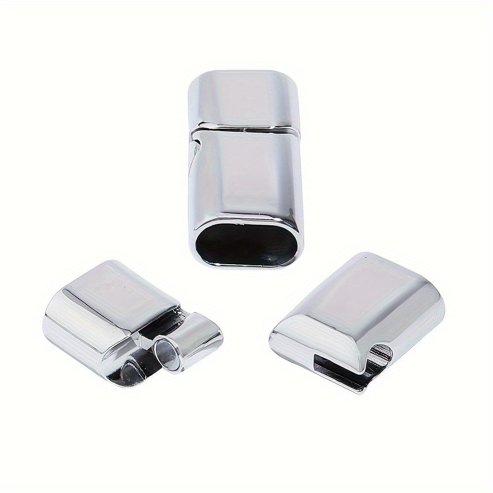 Alloy Magnetic Buckle Set with 5 Pieces, Featuring Flat Rectangular Design and Inner Holes with Rounded Corners. Ideal for Connecting Leather Rope in Handmade Jewelry Making. Perfect for Crafting Unique Accessories.