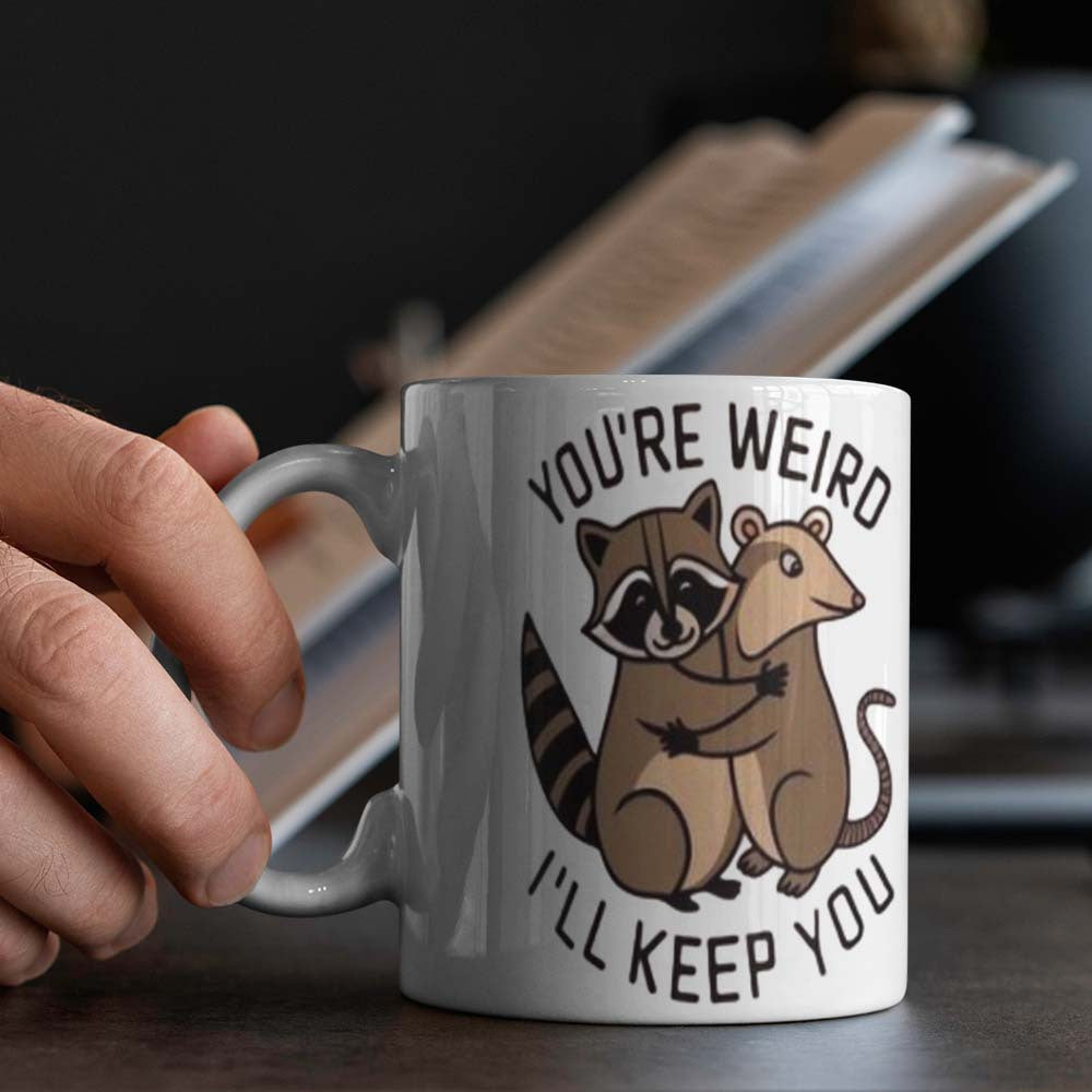 Adorable Raccoon Coffee Mug - Embrace Your Weirdness with this Quirky Ceramic Design, Ideal for Home or Office, with a Touch of Humor