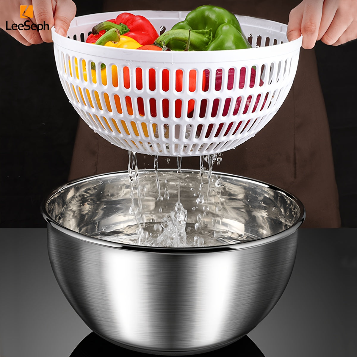 Stainless Steel Salad Spinner - 3.5L Capacity, Easy-Press Manual Operation, Double Layer Design for Crisp, Fresh Salads - Ideal for Home Kitchens and Washing Vegetables & Fruits