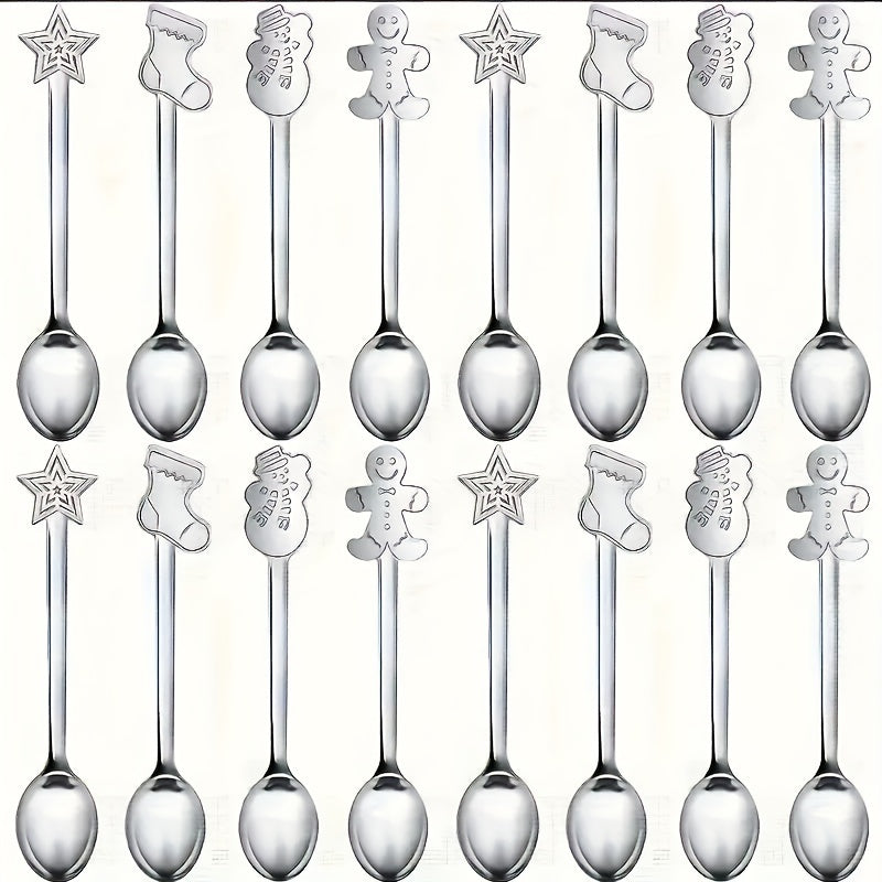 16 stainless steel mini coffee spoons in Christmas series, dishwasher safe, ideal for kitchen, restaurant, Christmas party.