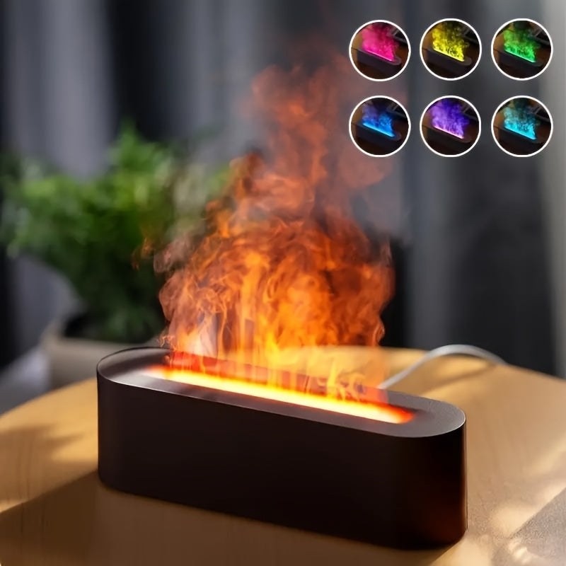 1pc Flame Effect Aromatherapy Humidifier with RGB Light, USB-Powered Timer Function, for Air Purification and Decoration in Rooms.