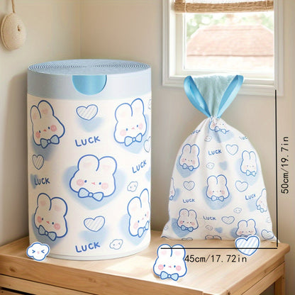 50 pieces out of 100 pieces of cute cartoon drawstring garbage bags are produced from leak-proof high-density HDPE plastic, ideal for disposing of waste and debris.