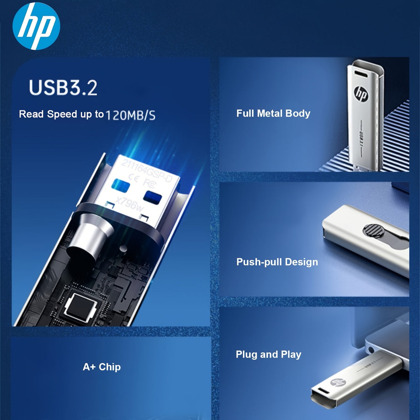 hp USB 3.2 Metal Flash Drive in 32GB-256GB sizes for creative car music gift