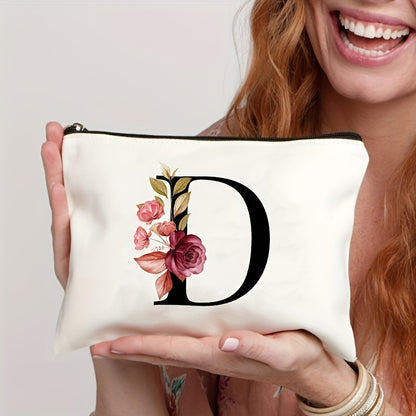 Waterproof makeup bag featuring floral pattern, zipper closure; lightweight and versatile for women.