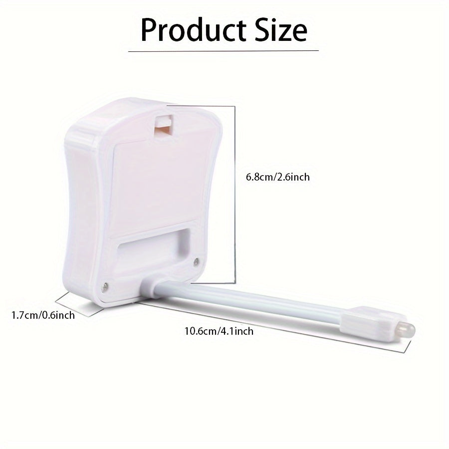 LED toilet light with motion activation, 16 color options, wall mountable, battery operated, modern design.