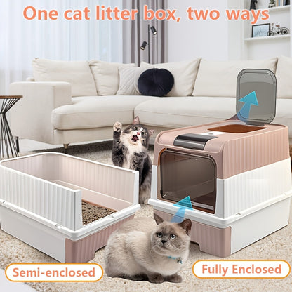 XL Green Cat Litter Box with Easy-Clean Drawer and Scoop - Durable Polypropylene Kitty Toilet