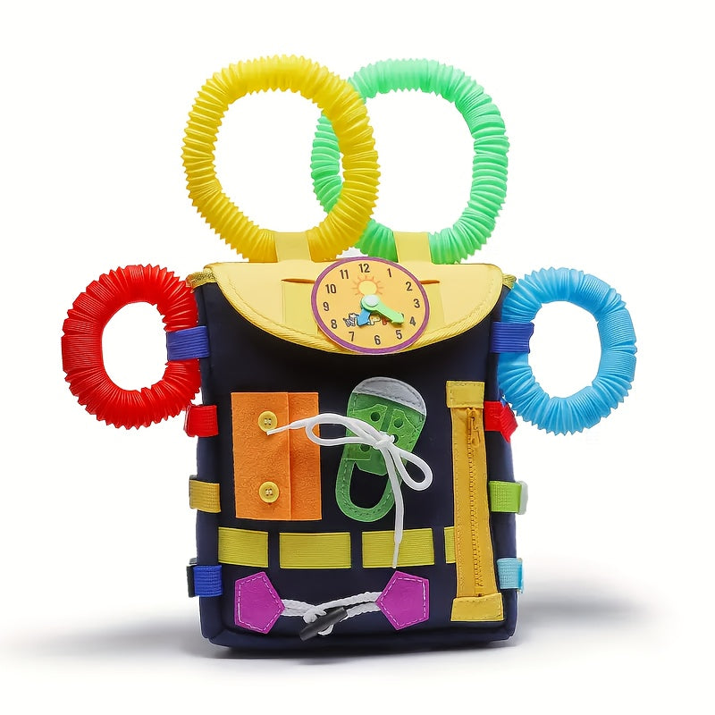 Busy Backpack is a learning activity pack for ages 0-3 with buckles and zippers, educational games, colorful felt materials, and perfect for Halloween, Christmas, and birthday gifts.