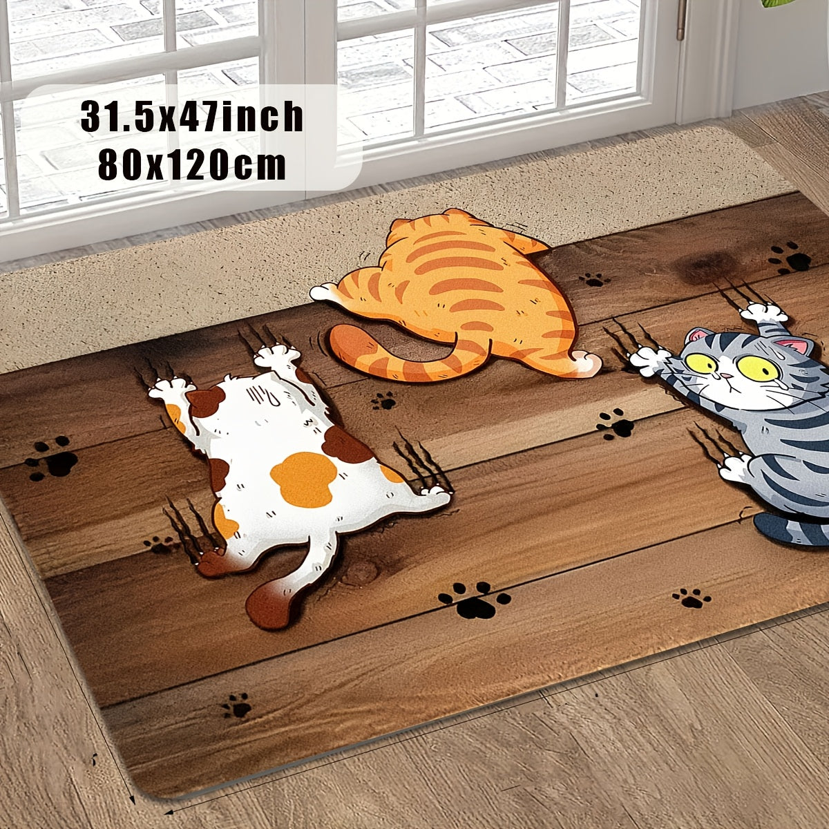 Whisker Wonders Cartoon Cats Printed Polyester Doormat - Non-Slip, Stain Resistant, Lightweight Floor Mat for Indoor and Outdoor Use. Quick Drying Entrance Rug Perfect for Christmas, Thanksgiving, St. Patrick's Day, Valentine's Day, and Mother's Day