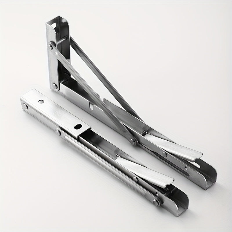 2pcs Heavy-Duty Stainless Steel Foldable L-Shaped Brackets for Space-Saving Triangle Support Shelves.