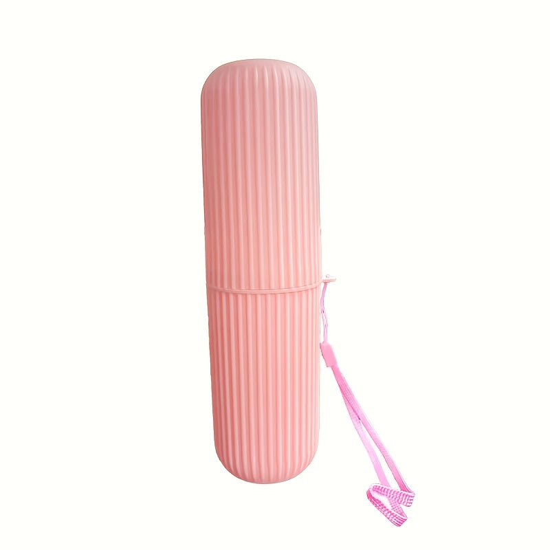 Portable toothbrush holder with rinse cup for travel and bathroom use, hypoallergenic and alcohol-free.