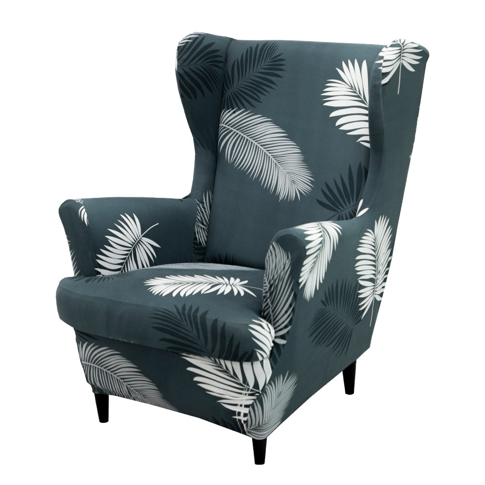 Set of 2 milk stretchy wingback armchair covers for furniture protection in the living room.