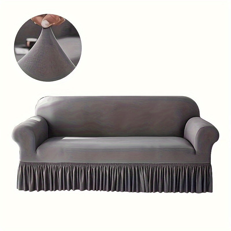 High stretch sofa cover with skirt, spandex slipcover for living room, fits single to four-seater sofas, dustproof, non-slip, modern and durable.