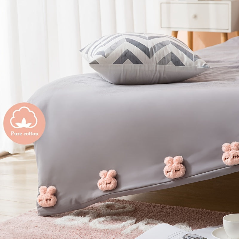 To'rt dona Plush Rabbit Quilt Holders pushti va kulrang - Anti-slip Duvet Clips ko'rpa, varaq, yotoq etaklari va pardalar uchun oson ochish xususiyati bilan - Qiziqarli dizayn