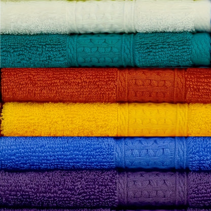 6-Pack of 100% Cotton Face Towels with assorted patterns, perfect for body and face, great for hotel, travel, and everyday use. Each towel is woven and has a GSM of 360, measuring 33.02x33.02cm.