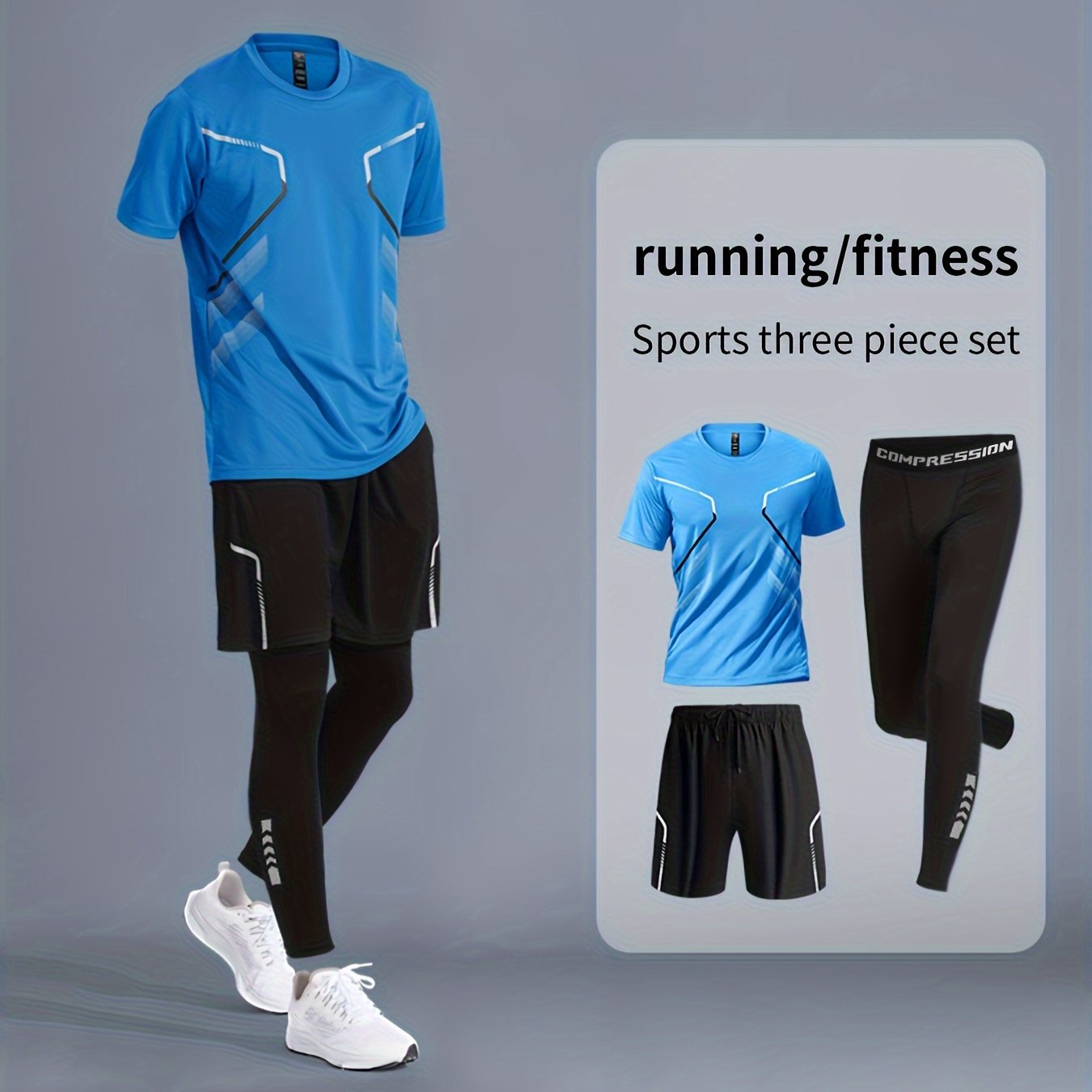 Men's 3-piece printed quick-drying sports set for basketball, fitness, running, and cycling.