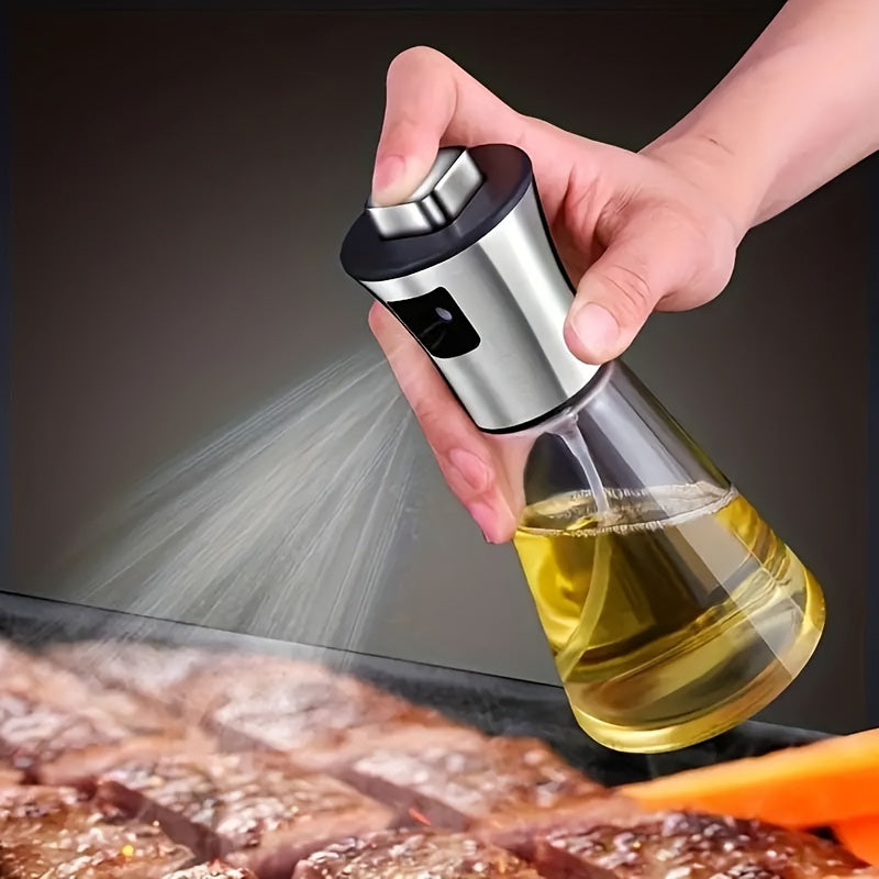 Stainless Steel 170ml Glass Olive Oil Sprayer - Leak-Proof Vinegar Bottle for Cooking, BBQ, Salad - Non-Patterned Misting Dispenser - BPA-Free Kitchen Accessory