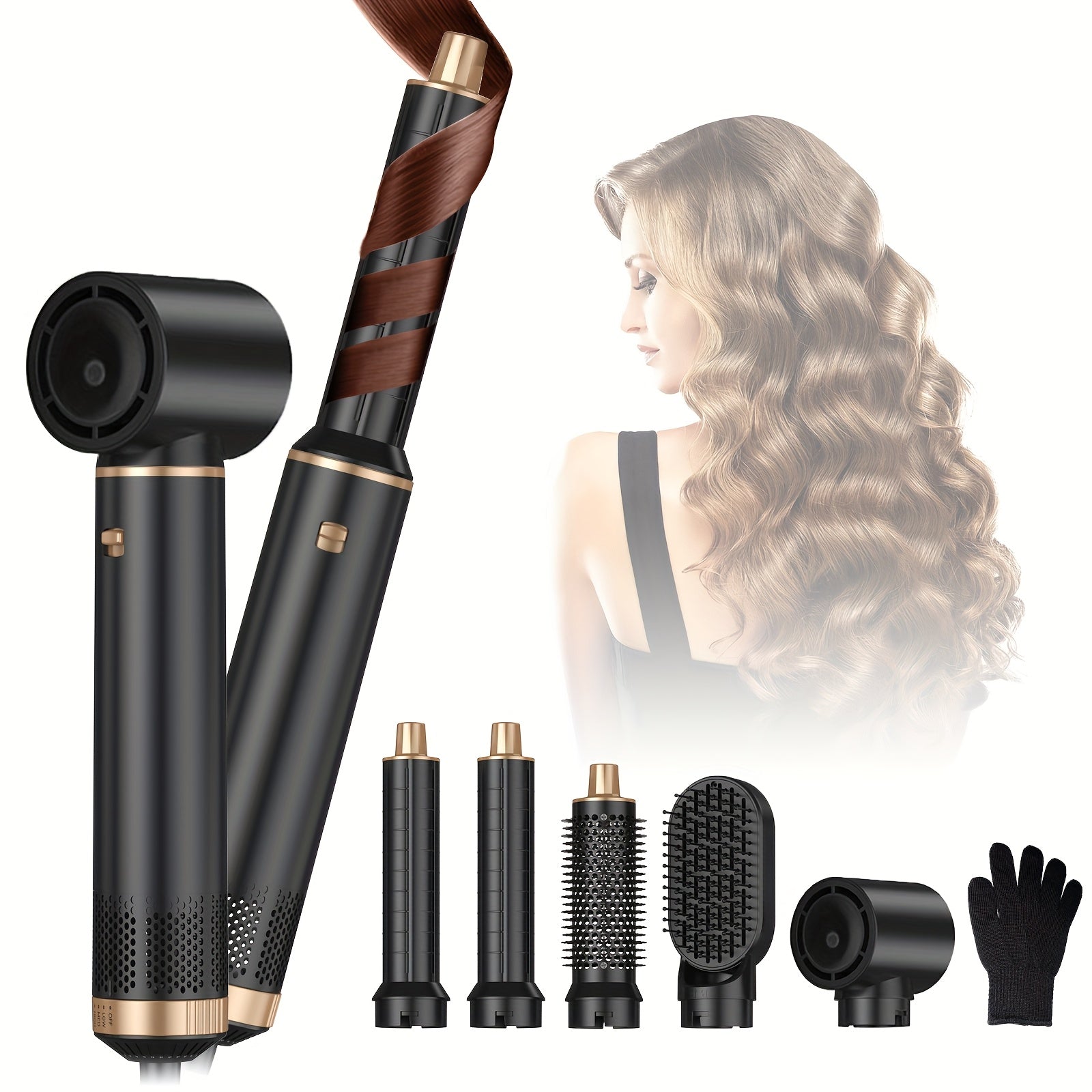 Multifunctional 5-in-1 Hot Air Styling Brush Set with Automatic Left & Right Curling Iron, Straight Hair Brush, Blow Dryer - 220V European Plug.