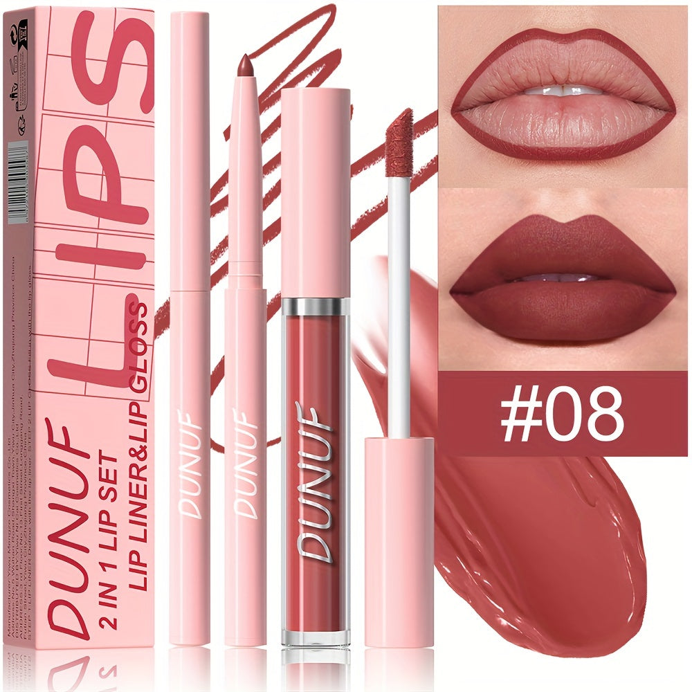 Matte lip gloss lip liner set that is durable, waterproof, sweat-resistant, and easy to color.