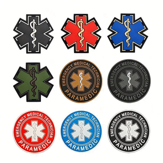 Paramedic PVC Rubber Badge featuring the Star of Life - A soft and durable first aid emblem perfect for attaching to backpacks and clothing.