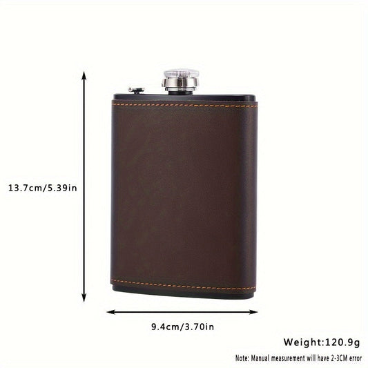 The most popular option is the 1-piece 8-ounce stainless steel hip flask with a faux leather case. Available in sleek black or brown with a polished finish, this flask is portable and perfect for outdoor camping and travel. It's ideal for storing liquor