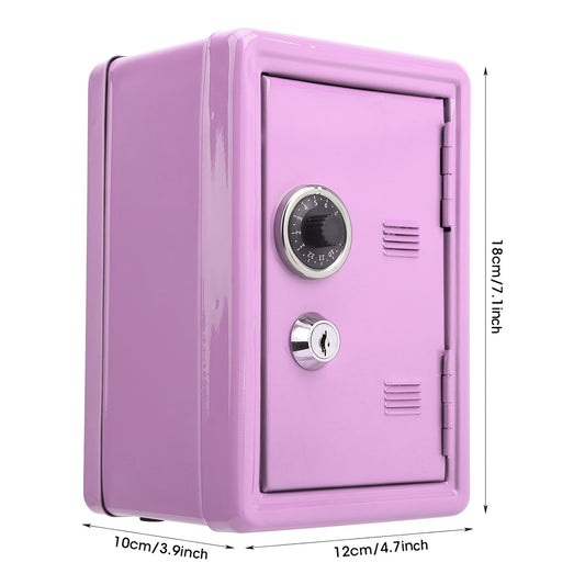 One unit metal piggy bank with key and combination lock, pull-out drawer, ideal as gift.